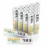 EBL 1.2V AAA Batterie Ricaricabili ad Alta Capacità da 1100mAh Ni-MH,1200 Tech con Auto-Scarica Bassa,Confezione da 16 pezzi