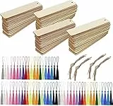 204 Pezzi Segnalibri in Bianco in Legno Set, BetterJonny Segnalibro Artigianale Fai da Te Etichette da Appendere in Legno 72 Pezzi Segnalibri Legno 72 Pezzi Corda 60 Pezzi Nappe Colorate
