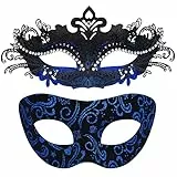 SIQUK 2 Pezzi Maschere Veneziana Coppia Maschera Mascherata Maschera Occhio Veneziano Maschere da Ballo Maschera Mascherata Donna Uomo per Halloween Carnevale, Nero & Blu