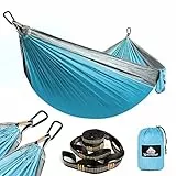 Naturefun ultra-leggero campeggio amaca| Capacità di carico 300kg(275 x140 cm),ad asciugatura rapida Parachute Premium moschettoni,2xfasce in nylon inclusa|per giardino indoor outdoor,azzurro/grigio