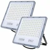 YIQIBRO 2 Pezzi Faretto LED Esterno 100W, Faro LED Esterno 10000Lumens, Luce di sicurezza, Faretti LED, Luce Bianca 6500K Impermeabile IP67 per giardino, cortile, garage, parcheggio, magazzino