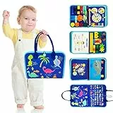 FIYCATPSA Busy Board，Giochi Montessori per Bambini da 1-3 Anni，Gioco Educativo per Lo Sviluppo delle Abilità Motorie，Stimola la creatività e la Risoluzione dei Problemi，Regali per Bambini (Blu)