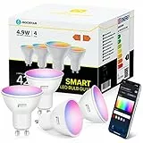 Aigostar Lampadine Smart Alexa GU10 SL2 Lampadina WIFI LED 4.9W 420LM, Lampadine Intelligenti Dimmerabile RGB & 2700K-6500K, Controllo App, compatibile con Alexa/Google Home, 4 Unità.