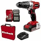 Einhell Trapano a percussione TE-CD 18/2 Li-i +22 (1x2,5Ah) (ioni di litio, 18 V, 44 Nm, trasmissione a 2 velocità, batteria da 2,5 Ah, caricatore rapido, scatola da 22 punte e valigetta)