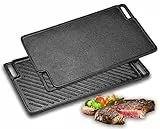 Velaze Bistecchiera in Ghisa con Maniglie, Piastra Reversibile in Ghisa Antiaderente, Grill Piastra Ghisa con Doppia Faccia, Adatta a Tutti Piani Cottura, Induzione e Forno - Nero(48x28x5 cm)