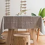 Plenmor Tovaglie-Tovaglia Cotone,Tovaglia Lino Grezzo Tovaglie Tavolo Rettangolare Cotone Tovaglie a Reticolo con Solido Ricamo per la Decorazione del Tavolo da Pranzo(135 x 180cm, Grigio)
