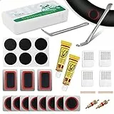 Ainiv 29 Pezzi Kit Riparazione Bici, Kit Patch per Bici, Include Toppa Vulcanizzata E Autoadesiva, Super Colla, Piede di Metallo, File, Nucleo Della Valvola, Elastico, per Bici da Montagna e da Strada