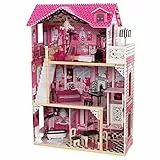 KidKraft Casa delle Bambole in Legno Amelia con Accessori e Mobili inclusi, Casa a 3 Livelli di Gioco con Ascensore per Bambole di 30 cm, Giocattolo per Bambini 3+ Anni, 65093