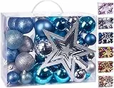 Brubaker Set di 50 Pezzi Palline di Natale con Cima d'albero - Decorazioni per L'Albero di Natale in Argento Blu