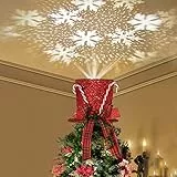 Shinowa Puntale per Albero di Natale a Forma di Cappello a Cilindro, 15cm Topper per Albero di Natale Puntale, Decorazione Natalizia Domestica con Proiezione di Neve Treetop Luci LED, Rosso