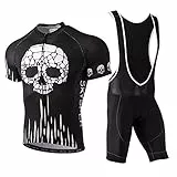 SKYSPER Set Abbigliamento Ciclismo Estivo, Completo Ciclismo da Uomo Maniche Corte con Salopette Traspirante per MTB Bici da Corsa, XL, YST