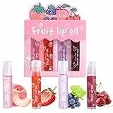 4 PCS Roll on Lip Gloss Set per Labbra, Essence Olio per Labbra Scintillante, fruttato, idratante e trasparente per un'idratazione a lunga durata Frutta Sapore Lip Gloss, Rossetto Liquido Lucido