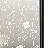 Qualsen Pellicola Opaca per Vetri Finestre Privacy Pellicola Oscurante Adesiva Per Vetri Finestre Decorativa Autoadesive Anti-UV per Cucina,Ufficio,Camera,(44.3 x 300 cm,Fiore Bianco)