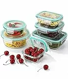 Set per conservazione degli alimenti,6 contenitori vetro,a prova di liquidi,con valvola di sfiato,con coperchio trasparente,adatto per microonde,frigorifero,lavastoviglie,materiale per uso alimentare