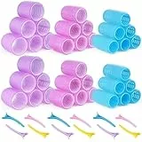 URAQT Bigodini, 36 Pz Hair Rollers Autoadesivi con 12 Pz Clip a Becco D'anatra, Boccoli Capelli Senza Calore in 3 Misure per Parrucchier, per Salon Barber, Dormire, Capelli Lunghi e Corti