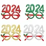 Losuya 4 pezzi occhiali di Natale cornice 2024 occhiali di Capodanno glitter foto accessori di scena per feste di Capodanno 2024 decorazione