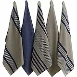 Penguin Home® Strofinacci 100% Cotone - Set da 5 |Chambray, Strisce, Taupe & Blue |- Morbido - Resistente - Elegante e Super Assorbente - Lavabile in Lavatrice - 50 x 70 cm, 3706