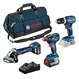 Bosch Professional Combo Kit GSB 18V-45 + GDX 18V-200 + GWS 18V-7 (incl. 2 batterie da 5.0 Ah, caricabatteria GAL 18V-40, in borsa degli attrezzi media)