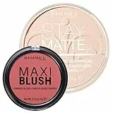 Rimmel London Maxi Blush Fard in Polvere 003 Wild Card Finish Naturale e Radioso Formula Leggera + Cipria Compatta Stay Matte Opacizzante a Lunga Tenuta Colore 001 Transparent - 2 Cosmetici