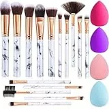 Pennelli Make Up FILY DUAIU 15 pezzi Set di pennelli per trucco in marmo Premium sintetica Blush Contour Foundation Concealer Pennelli per Ombretto con 4 pezzi Spugnetta Trucco