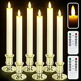 YMing 6 candele coniche senza fiamma con portacandele, 2 pezzi Timer telecomando LED Candele colonna alimentate batteria Cera vera per decorazioni Halloween matrimoni tavoli casa decorazioni natalizie