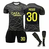 Resplend Maglia da Calcio 23/24 Bambini e Adulti, Set di Calzini Pantaloncini Maglie di Calcio Numero 7, 10, 30, Maglia Calcio Paris PSG Kit Allenamento Calcio Grigio Scuro,S