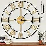 HOSTON Orologio da Parete, Orologio da Parete Silenzioso a Batteria, Orologio da Parete Grande per Soggiorno, Cucina, Decorazione Casa (Gold, 24 Inches)