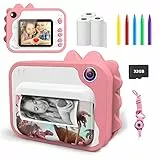 Ukuu Macchina Fotografica Istantanea per Bambini, 1080P Digitale Fotocamera Istantanea 2,4 Pollici Schermo con 32GB Scheda SD, 5 Penne colorate，Regalo di Compleanno per Bambini Dai 3 ai 12 Anni - Rosa