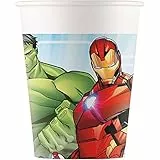 Procos 93467 - Bicchieri da festa Mighty Avengers, capacità massima di 200 ml, 8 pezzi, usa e getta in carta, per compleanno dei bambini, stoviglie per feste, FSC® Mix