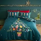 Catherine Lansfield Set copripiumino matrimoniale reversibile con federe, motivo schiaccianoci natalizio, colore: verde