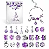 MJARTORIA Gioielli viola Calendario dell'Avvento per ragazze Lila 2023 Gioielli Natale conto alla rovescia Include ciondolo in metallo viola cuore perline fai da te set di gioielli