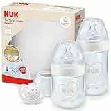 NUK Nature Sense biberon Starter Set | 0-18 mesi | 2 biberon con sistema anti-coliche e succhietto Genius | Senza BPA | Grigio e bianco | 4 pezzi