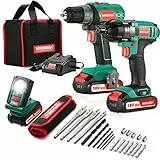 Trapano Avvitatore Batteria 18V, Trapani Combinati HYCHIKA Avvitatore a Impulsi 160Nm, 2X2,0Ah Batteria, Torcia a LED, Borsa di Stoccaggio e 22 Accessori Inclusi