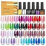 LEVIPE 45Pz Smalto Semipermanente Unghie, con Base Coat e Glossy & Matt Top Coat, Diamanti & Fluorescent Topcoat, Smalto per Unghie in Gel UV LED Professionali Kit