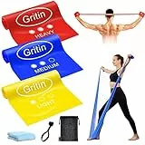 Gritin Bande Elastiche Fitness, [3 Pezzi] Fasce Elastiche di Resistenza di Lattice con 3 Livelli per Yoga, Pilates, Allenamento, Fisioterapia, Riabilitazione - Borsa per Il Trasporto Incluso