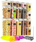 Set di Contenitori Alimentari per Cereali 16 Pezzi, Plastica con Coperchio 2.8L/2L/1.4L/0.8L per la Conservazione di Pasta, Muesli, Farina