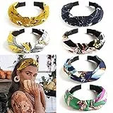6 Pezzi Cerchietti per Capelli Donna, VEGCOO Fasce Per Capelli Vintage Boho - Elastic Floral Print Fascia per Capelli Accessori per Ragazza Donna