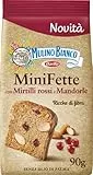 Mulino Bianco Mini Fette con Mirtilli Rossi e Mandorle con Farina Integrale, Ricche di Fibra, Fette Biscottate Integrali Senza Olio di Palma, Ideali per Pausa Golosa o Colazione, 90 g