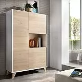 Dmora - Credenza Boario, Buffet alto da soggiorno, Madia moderna da salotto a 3 ante, 81x43h135 cm, Rovere e Bianco