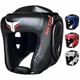 Mytra Fusion caschetto boxe - caschetto kick boxe con cinturino regolabile MMA, Muay Thai, Sparring, Arti Marziali, Karate casco boxe (Black, L/XL)