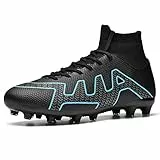 Unitysow Scarpe da Calcio Uomo all'aperto High Top Spikes Tacchetti Professionale Scarpe da Allenamento Leggero Antiscivolo Scarpe da Calcetto,Nero,44 EU