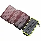 A ADDTOP Caricabatterie Solare 25000mAh, PowerBank Portatile con 4 Pannello Batteria Esterna con 2 Porte USB Compatibile per iPhone, Samsung e Tablet, ECC