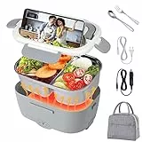 Scaldavivande Elettrico Portatile Elettrico Portatile Lunch Box 12V 24V 220 1,5L Contenitore Elettrico Portavivande con Acciaio Inox Forchetta e Cucchiaio Scaldapranzo Portatile per Auto Casa (A)