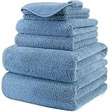 Polyte - asciugamano bagno in microfibra anti-pelucchi - ad asciugatura rapida - set 6 pezzi (Blu)