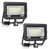 Probapro 2pcs 50W LED Spotlight, 5000LM proiettore esterno con rilevatore di movimento 3000K bianco caldo super luminoso proiettore, IP65 impermeabile luce di sicurezza LED