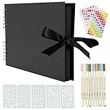 YILEEY Album Fotografico, Scrapbook Album Foto Pagine Nere 80 Pagine, Fai da Te Scrapbooking Set con 10 pennarelli Penne 5 pezzi Stencil 6 pezzi Ddesivi e 2 pezzi Dngoli Foto, Idee Regalo
