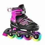 Hiboy - Pattini in linea regolabili con tutte le ruote illuminate, per interni ed esterni, per ragazzi e ragazze, rosa., Large 39-42