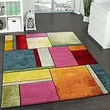 Paco Home Tappeto di Design Colorato Screziato Appariscente Verde Blu Arancione Rosa, Dimensione:160x230 cm