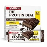 Enervit, The Protein Deal Crunchy Double Choco Storm, 12 Barrette da 55g, Proteiche, 20 Grammi di Proteine, Gusto Cioccolato Fondente, Snack Proteici Senza Glutine, Low Sugar