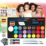 Truccabimbi Kit, 20 Colori Truccabimbi Body PaintingTrucchi Neon con 40 Stampini e 3 Pennelli, Pittura Corpo Face Painting per Bambini Halloween Carnevale Festa Cosplay